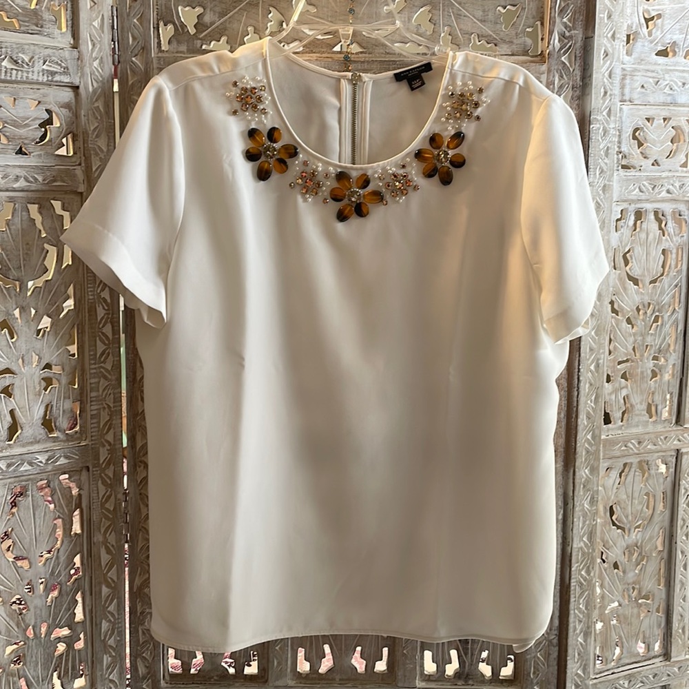 Beaded white blouse from Ann Taylor Petite